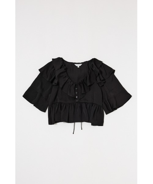 MOUSSY(マウジー)の「FLOWER PATTERN FRILLS トップス(シャツ/ブラウス・レディース・アイボリー/ブラック系その他/ブラック・FREE)」の3枚目の写真