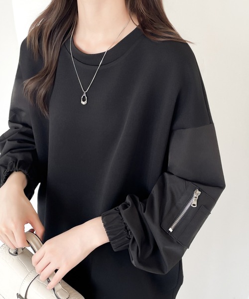 ABITOKYO(アビトーキョー)の「異素材スリーブ切替プルオーバー(スウェット・レディース・グレー/カーキ/ブラック・XL/L/M)」の2枚目の写真