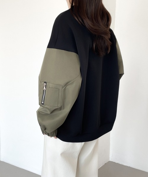 ABITOKYO(アビトーキョー)の「異素材スリーブ切替プルオーバー(スウェット・レディース・グレー/カーキ/ブラック・XL/L/M)」の5枚目の写真