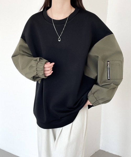 ABITOKYO(アビトーキョー)の「異素材スリーブ切替プルオーバー(スウェット・レディース・グレー/カーキ/ブラック・XL/L/M)」の6枚目の写真