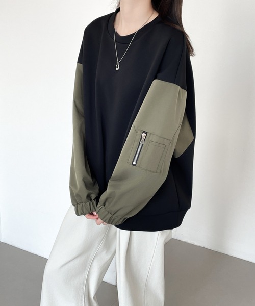 ABITOKYO(アビトーキョー)の「異素材スリーブ切替プルオーバー(スウェット・レディース・グレー/カーキ/ブラック・XL/L/M)」の7枚目の写真
