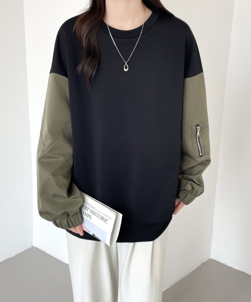 ABITOKYO(アビトーキョー)の「異素材スリーブ切替プルオーバー(スウェット・レディース・グレー/カーキ/ブラック・XL/L/M)」の8枚目の写真