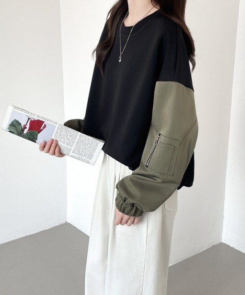 ABITOKYO(アビトーキョー)の「異素材スリーブ切替プルオーバー(スウェット・レディース・グレー/カーキ/ブラック・XL/L/M)」の9枚目の写真