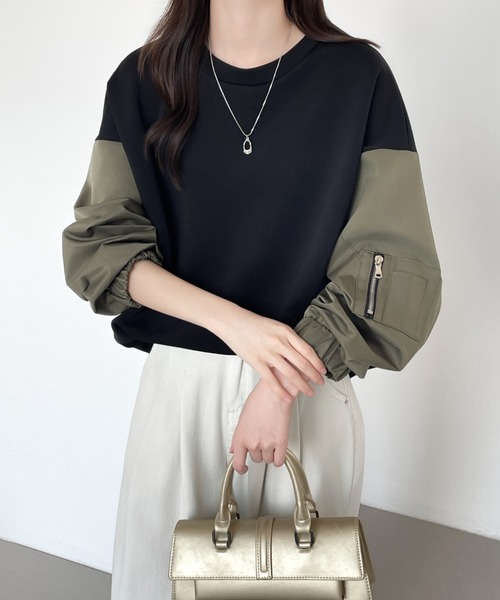 ABITOKYO(アビトーキョー)の「異素材スリーブ切替プルオーバー(スウェット・レディース・グレー/カーキ/ブラック・XL/L/M)」の10枚目の写真