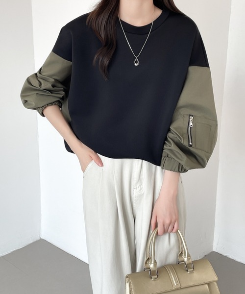 ABITOKYO(アビトーキョー)の「異素材スリーブ切替プルオーバー(スウェット・レディース・グレー/カーキ/ブラック・XL/L/M)」の11枚目の写真