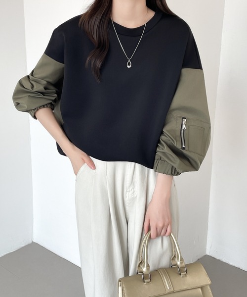 ABITOKYO(アビトーキョー)の「異素材スリーブ切替プルオーバー(スウェット・レディース・グレー/カーキ/ブラック・XL/L/M)」の13枚目の写真