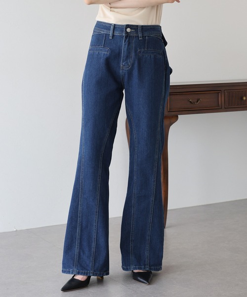 BLUEEAST（ブルーイースト）の「ハイウエストバックリボンワイドデニムパンツ（デニムパンツ・レディース・ネイビー・MEDIUM/LARGE）」の2枚目の写真