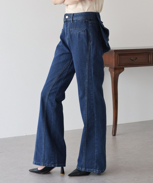 BLUEEAST（ブルーイースト）の「ハイウエストバックリボンワイドデニムパンツ（デニムパンツ・レディース・ネイビー・MEDIUM/LARGE）」の3枚目の写真