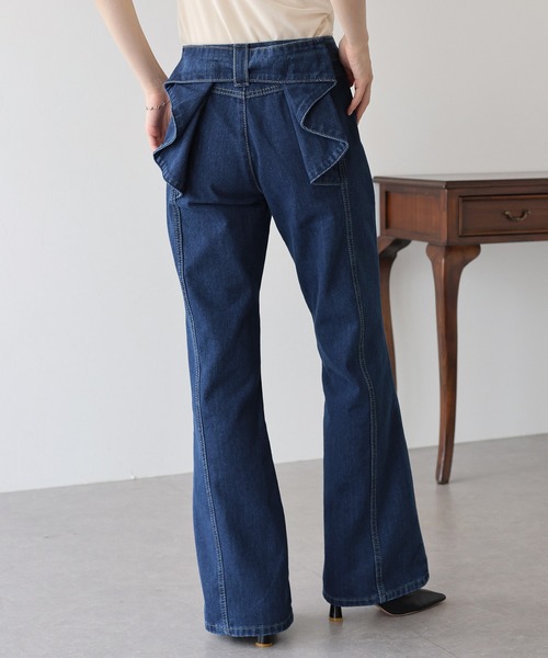 BLUEEAST（ブルーイースト）の「ハイウエストバックリボンワイドデニムパンツ（デニムパンツ・レディース・ネイビー・MEDIUM/LARGE）」の4枚目の写真