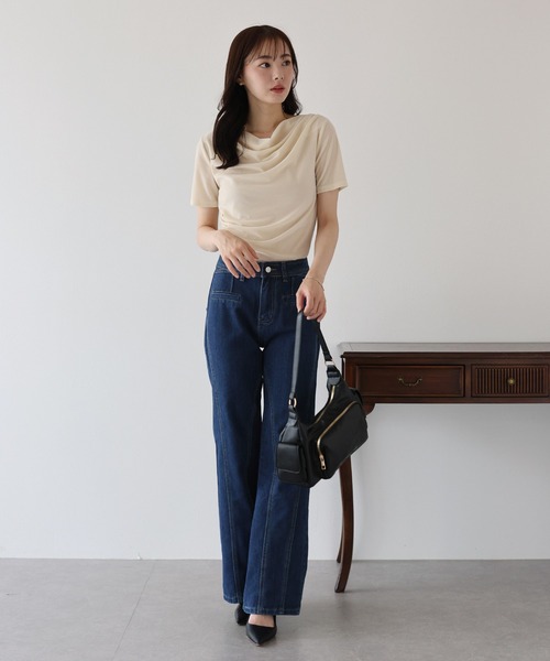 BLUEEAST（ブルーイースト）の「ハイウエストバックリボンワイドデニムパンツ（デニムパンツ・レディース・ネイビー・MEDIUM/LARGE）」の6枚目の写真