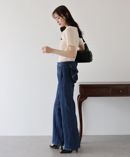 BLUEEAST（ブルーイースト）の「ハイウエストバックリボンワイドデニムパンツ（デニムパンツ・レディース・ネイビー・MEDIUM/LARGE）」の7枚目の写真