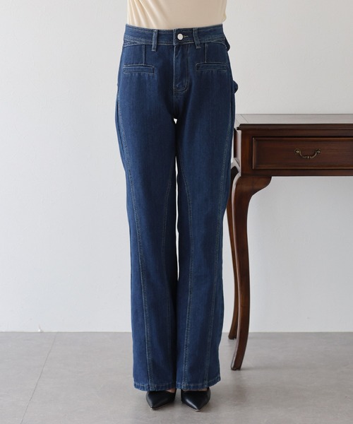 BLUEEAST（ブルーイースト）の「ハイウエストバックリボンワイドデニムパンツ（デニムパンツ・レディース・ネイビー・MEDIUM/LARGE）」の8枚目の写真