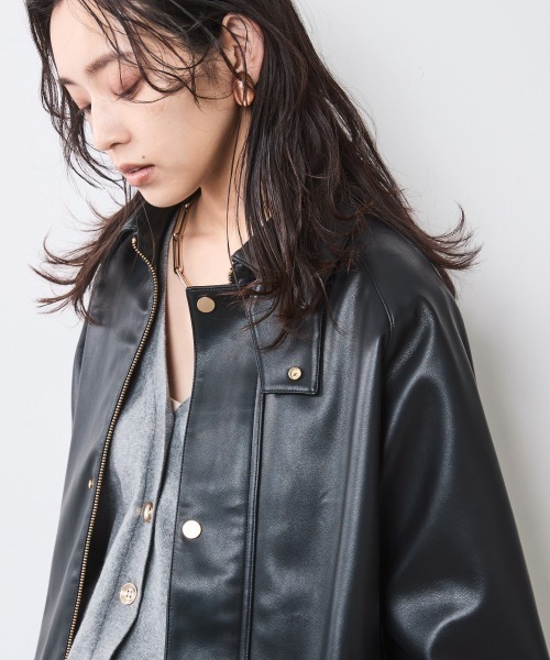 CHIC STYLE(シックスタイル)の「合皮ブルゾン<大きいサイズ有>シックスタイル(ブルゾン・レディース・ブラウン/ブラック・M/L/LL/3L/4L/5L)」の2枚目の写真