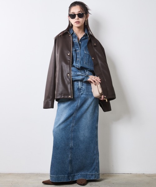 CHIC STYLE(シックスタイル)の「合皮ブルゾン<大きいサイズ有>シックスタイル(ブルゾン・レディース・ブラウン/ブラック・M/L/LL/3L/4L/5L)」の9枚目の写真