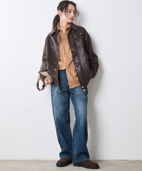 CHIC STYLE(シックスタイル)の「合皮ブルゾン<大きいサイズ有>シックスタイル(ブルゾン・レディース・ブラウン/ブラック・M/L/LL/3L/4L/5L)」の11枚目の写真