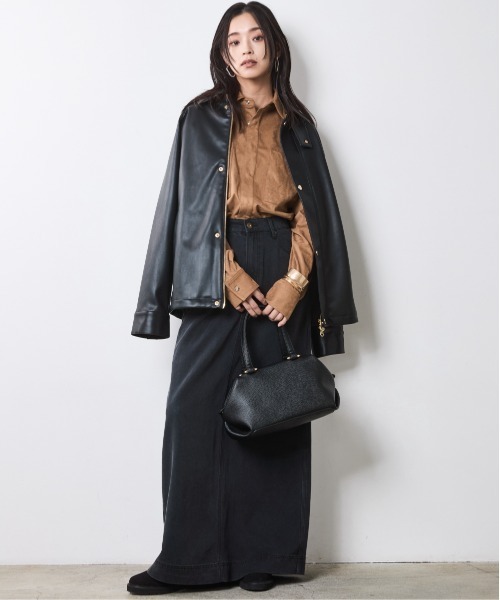 CHIC STYLE(シックスタイル)の「合皮ブルゾン<大きいサイズ有>シックスタイル(ブルゾン・レディース・ブラウン/ブラック・M/L/LL/3L/4L/5L)」の12枚目の写真