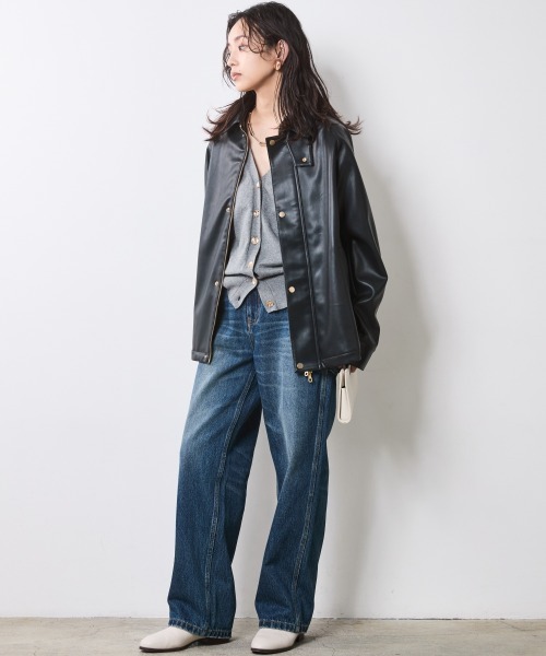 CHIC STYLE(シックスタイル)の「合皮ブルゾン<大きいサイズ有>シックスタイル(ブルゾン・レディース・ブラウン/ブラック・M/L/LL/3L/4L/5L)」の14枚目の写真