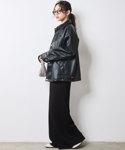 CHIC STYLE(シックスタイル)の「合皮ブルゾン<大きいサイズ有>シックスタイル(ブルゾン・レディース・ブラウン/ブラック・M/L/LL/3L/4L/5L)」の17枚目の写真