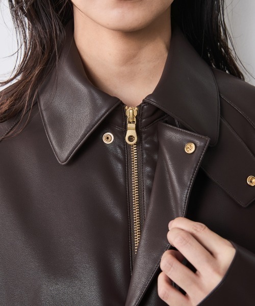 CHIC STYLE(シックスタイル)の「合皮ブルゾン<大きいサイズ有>シックスタイル(ブルゾン・レディース・ブラウン/ブラック・M/L/LL/3L/4L/5L)」の19枚目の写真
