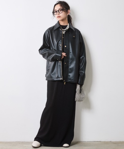 CHIC STYLE(シックスタイル)の「合皮ブルゾン<大きいサイズ有>シックスタイル(ブルゾン・レディース・ブラウン/ブラック・M/L/LL/3L/4L/5L)」の5枚目の写真