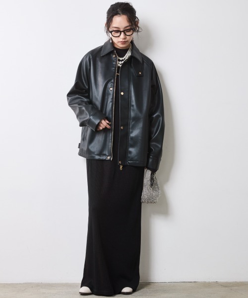 CHIC STYLE(シックスタイル)の「合皮ブルゾン<大きいサイズ有>シックスタイル(ブルゾン・レディース・ブラウン/ブラック・M/L/LL/3L/4L/5L)」の6枚目の写真