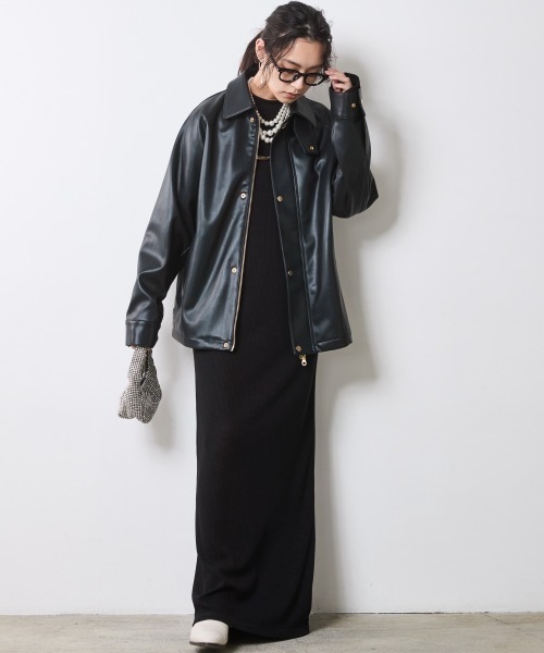 CHIC STYLE(シックスタイル)の「合皮ブルゾン<大きいサイズ有>シックスタイル(ブルゾン・レディース・ブラウン/ブラック・M/L/LL/3L/4L/5L)」の8枚目の写真