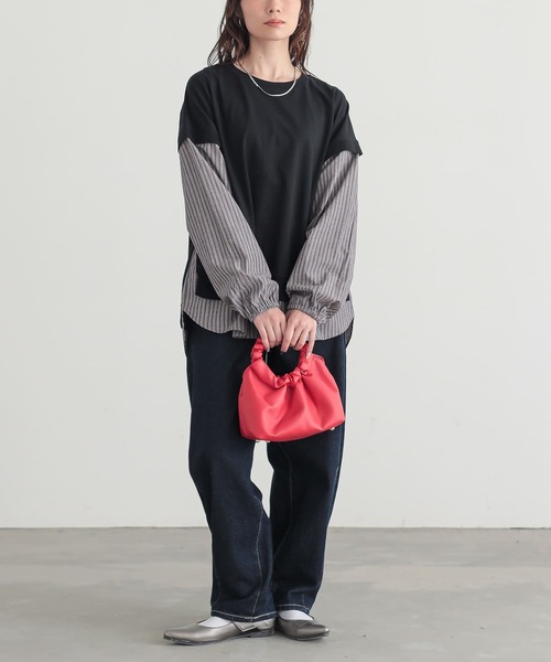 n'OrLABEL(ノアールレーベル)の「【汗じみ防止】ストライプ異素材切替カットソー(Tシャツ/カットソー・レディース・ボルドー/ネイビー/ブラック・FREE)」の8枚目の写真