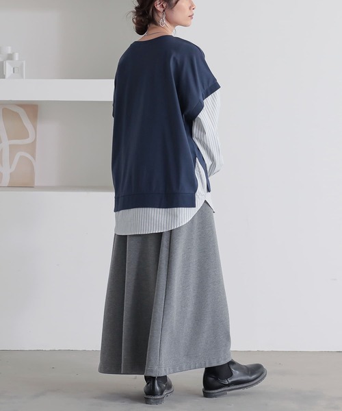 n'OrLABEL(ノアールレーベル)の「【汗じみ防止】ストライプ異素材切替カットソー(Tシャツ/カットソー・レディース・ボルドー/ネイビー/ブラック・FREE)」の13枚目の写真