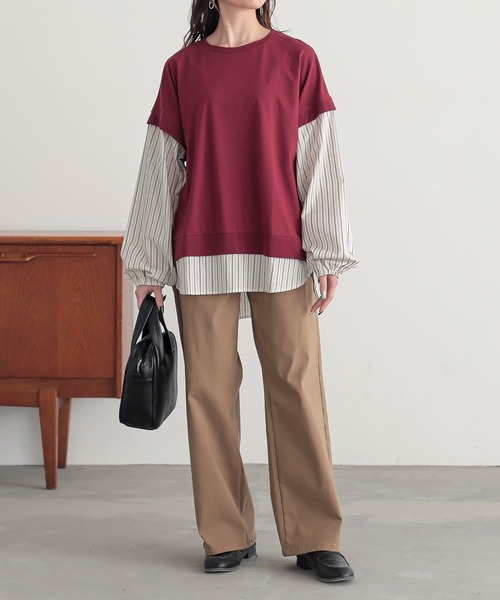 n'OrLABEL(ノアールレーベル)の「【汗じみ防止】ストライプ異素材切替カットソー(Tシャツ/カットソー・レディース・ボルドー/ネイビー/ブラック・FREE)」の18枚目の写真