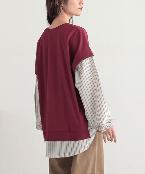 n'OrLABEL(ノアールレーベル)の「【汗じみ防止】ストライプ異素材切替カットソー(Tシャツ/カットソー・レディース・ボルドー/ネイビー/ブラック・FREE)」の17枚目の写真