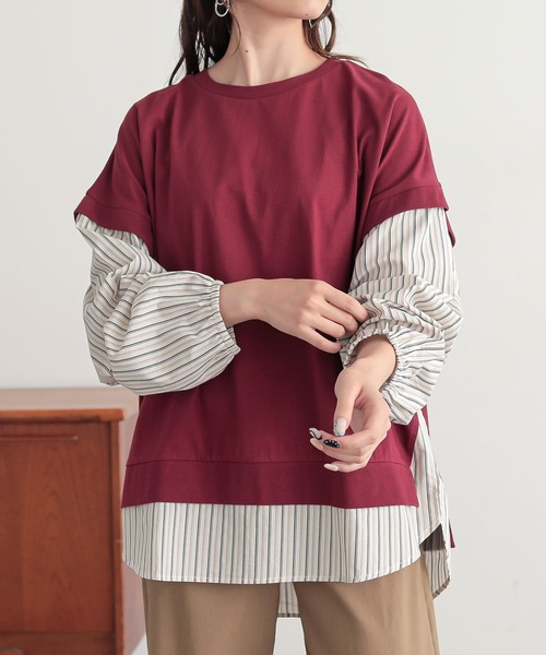 n'OrLABEL(ノアールレーベル)の「【汗じみ防止】ストライプ異素材切替カットソー(Tシャツ/カットソー・レディース・ボルドー/ネイビー/ブラック・FREE)」の15枚目の写真