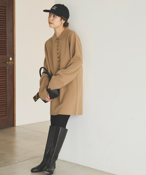Spick & Span（スピックアンドスパン）の「ポロシャツチュニックニットワンピ（ワンピース・レディース・チャコールグレー/キャメル・FREE）」の4枚目の写真