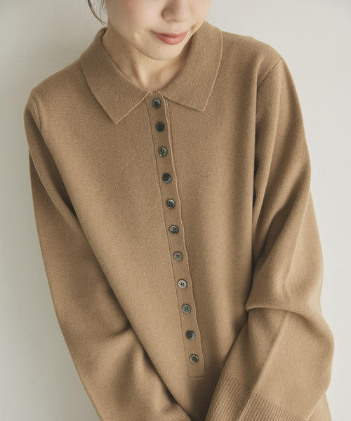 Spick & Span（スピックアンドスパン）の「ポロシャツチュニックニットワンピ（ワンピース・レディース・チャコールグレー/キャメル・FREE）」の8枚目の写真