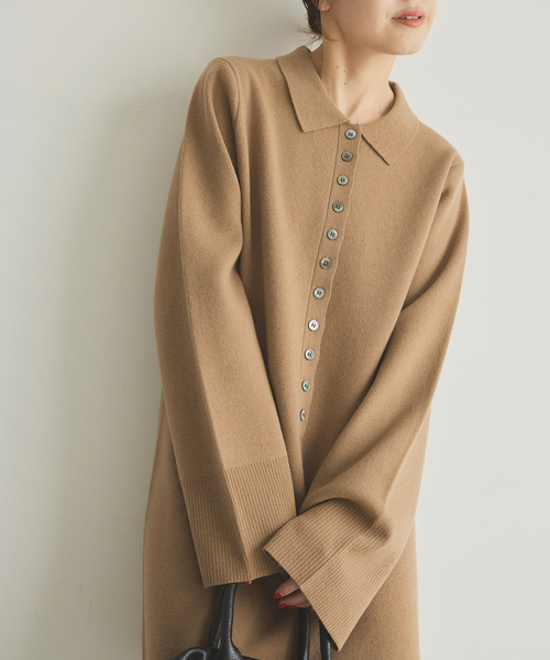 Spick & Span（スピックアンドスパン）の「ポロシャツチュニックニットワンピ（ワンピース・レディース・チャコールグレー/キャメル・FREE）」の9枚目の写真