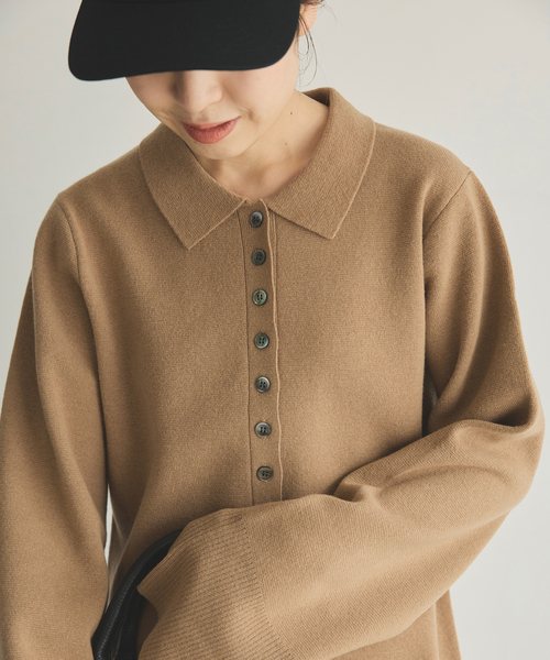 Spick & Span（スピックアンドスパン）の「ポロシャツチュニックニットワンピ（ワンピース・レディース・チャコールグレー/キャメル・FREE）」の10枚目の写真