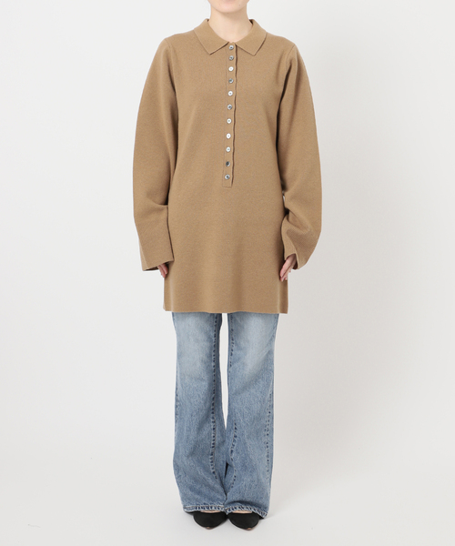 Spick & Span（スピックアンドスパン）の「ポロシャツチュニックニットワンピ（ワンピース・レディース・チャコールグレー/キャメル・FREE）」の22枚目の写真