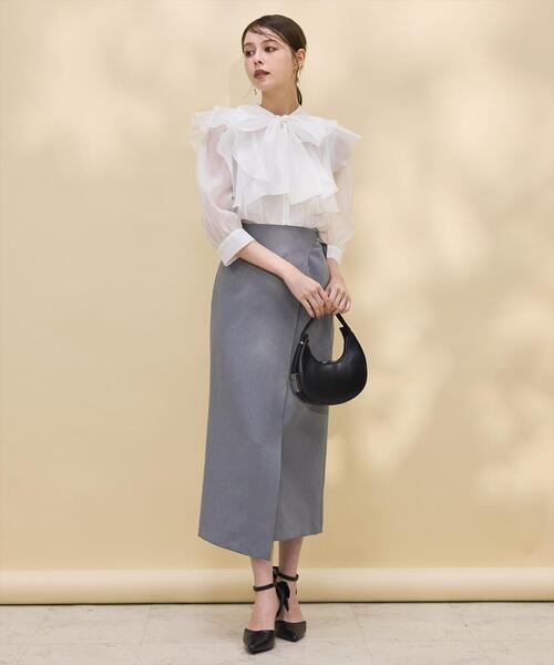 SWINGLE（スウィングル）の「【日本製】ラップデザインタイトスカート（スカート・レディース・ライトグレー/ネイビー・SMALL/MEDIUM）」の12枚目の写真