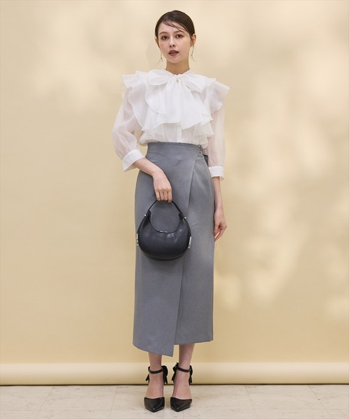 SWINGLE（スウィングル）の「【日本製】ラップデザインタイトスカート（スカート・レディース・ライトグレー/ネイビー・SMALL/MEDIUM）」の2枚目の写真