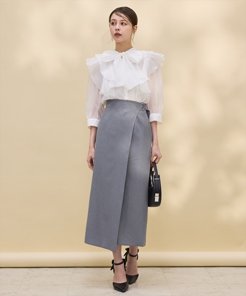 SWINGLE（スウィングル）の「【日本製】ラップデザインタイトスカート（スカート・レディース・ライトグレー/ネイビー・SMALL/MEDIUM）」の8枚目の写真