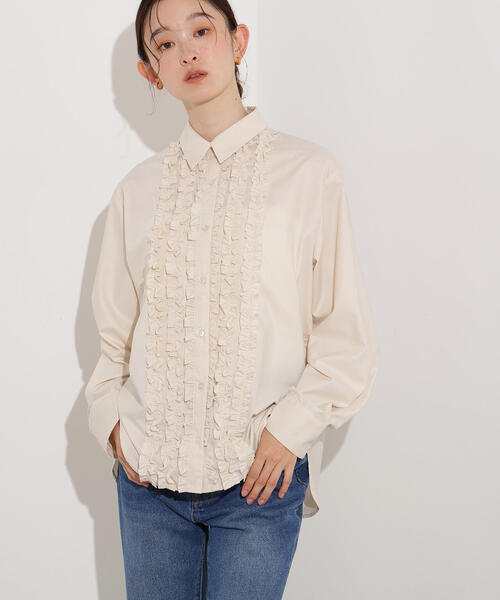 N.(N. Natural Beauty Basic)(エヌエヌナチュラルビューティーベーシック)の「フロントフリルブラウス(シャツ/ブラウス・レディース・ブルー/アイボリー・MEDIUM)」の5枚目の写真