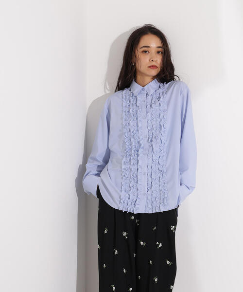 N.(N. Natural Beauty Basic)(エヌエヌナチュラルビューティーベーシック)の「フロントフリルブラウス(シャツ/ブラウス・レディース・ブルー/アイボリー・MEDIUM)」の6枚目の写真