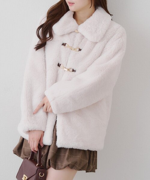 Another Branch olive des olive（アナザーブランチオリーブデオリーブ）の「ラビットファービット付きミドルコート（ブルゾン・レディース・アイボリー/チャコールグレー/モカ・FREE）」の4枚目の写真