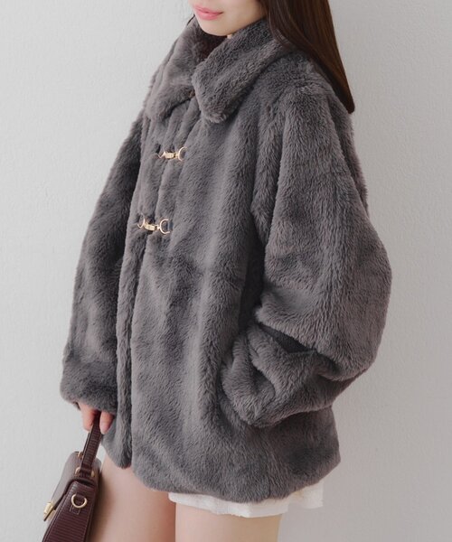 Another Branch olive des olive（アナザーブランチオリーブデオリーブ）の「ラビットファービット付きミドルコート（ブルゾン・レディース・アイボリー/チャコールグレー/モカ・FREE）」の11枚目の写真