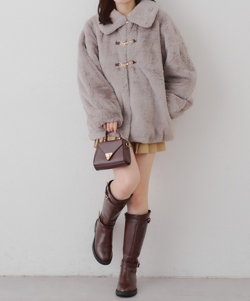 OLIVE des OLIVE ファーティペットミドル丈コート ブラウン