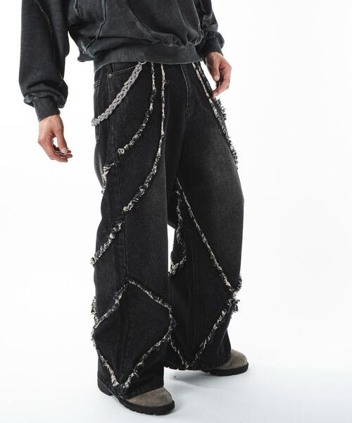 GLAD NEWSフリンジ付き刺繍デニムパンツ サイズ3 GLAD NEWSフリンジ付き刺繍デニムパンツ サイズ3 GLAD NEWS