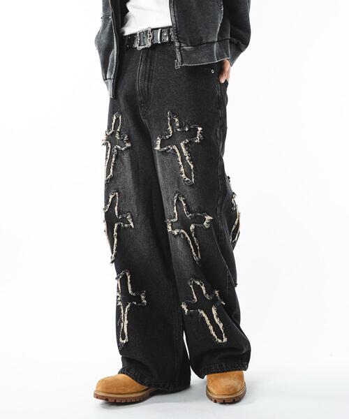 GLAD NEWSフリンジ付き刺繍デニムパンツ サイズ3 GLAD NEWSフリンジ付き刺繍デニムパンツ サイズ3