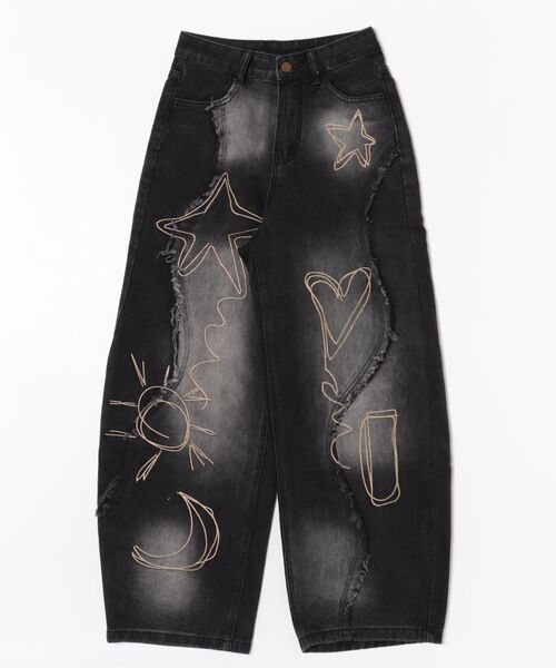 HOOK(フック)の「グラフィックステッチ ダメージ加工 デニムパンツ(デニムパンツ・メンズ・インディゴブルー/ブラック・SMALL/MEDIUM/LARGE)」の16枚目の写真