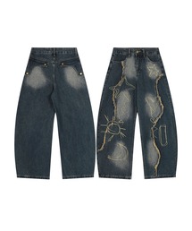 HOOK（フック）の「グラフィックステッチ ダメージ加工 デニムパンツ（デニムパンツ）」