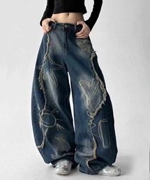 HOOK（フック）の「グラフィックステッチ ダメージ加工 デニムパンツ（デニムパンツ）」