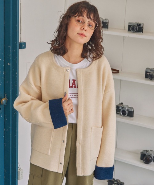 カーディガンベージュももてぃ様 FOX混ダブルフェイスニットカーディガン | PROPORTION BODY DRESSING